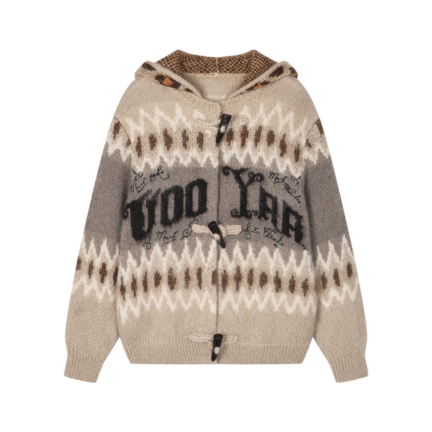 Fair isle hooded knit cardigan