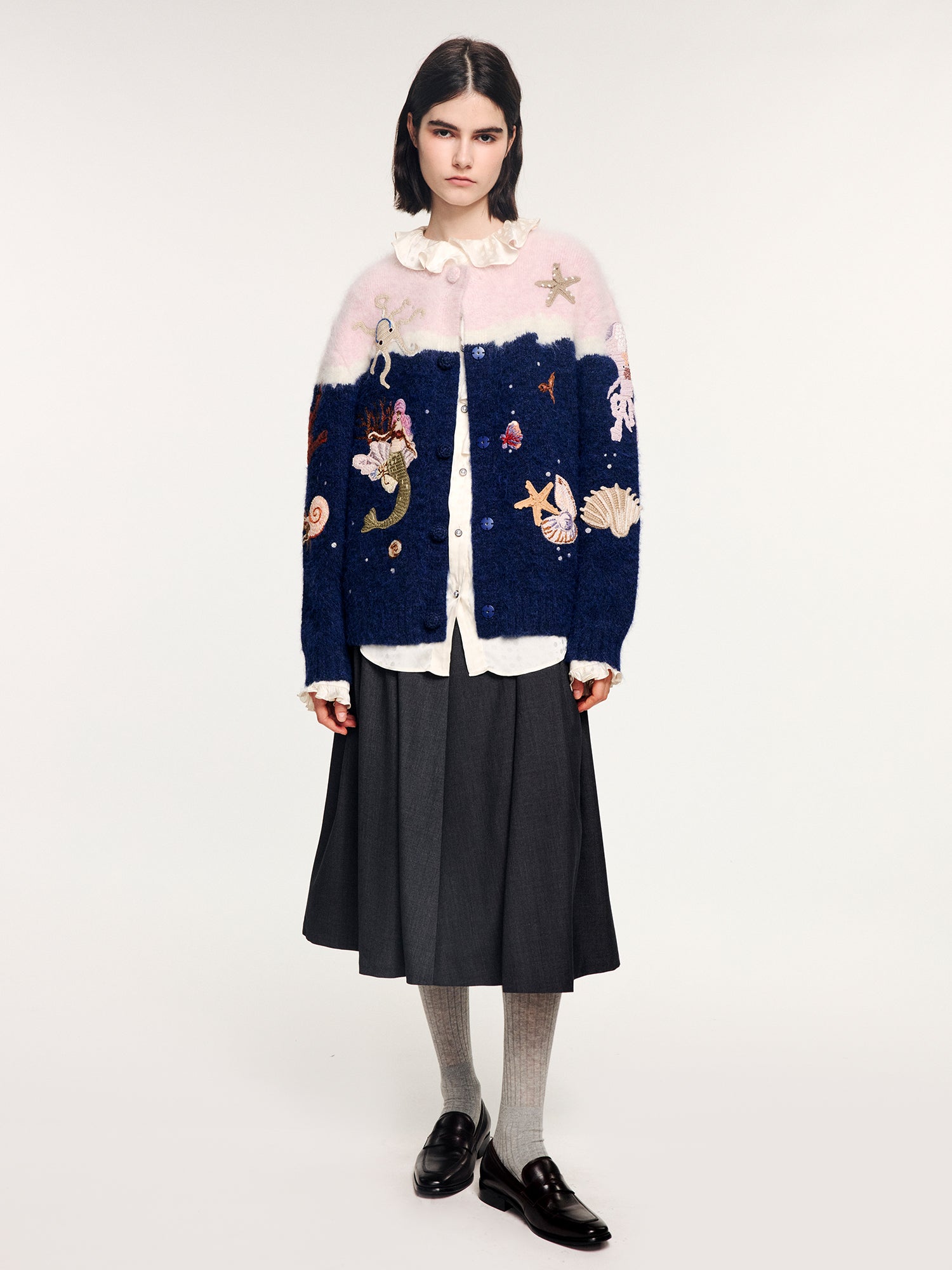 Handcrafted undersea scene cardigan