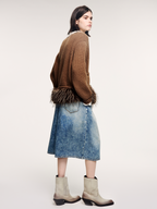 Fur hem knit cardigan