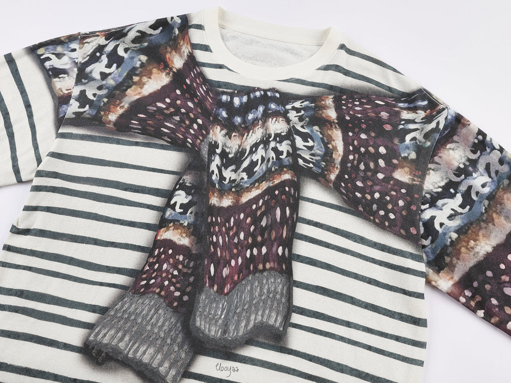 Knit shawl print long sleeve t-shirt