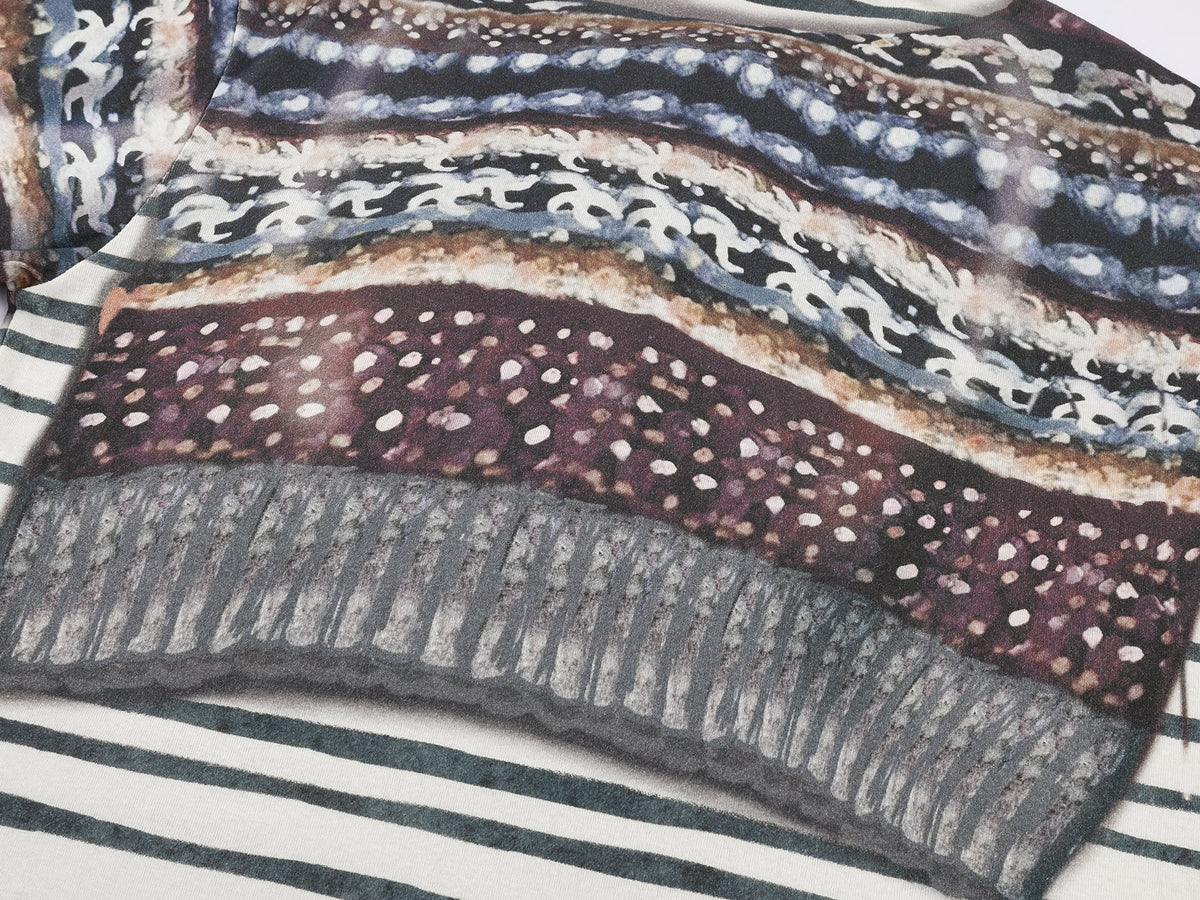 Knit shawl print long sleeve t-shirt