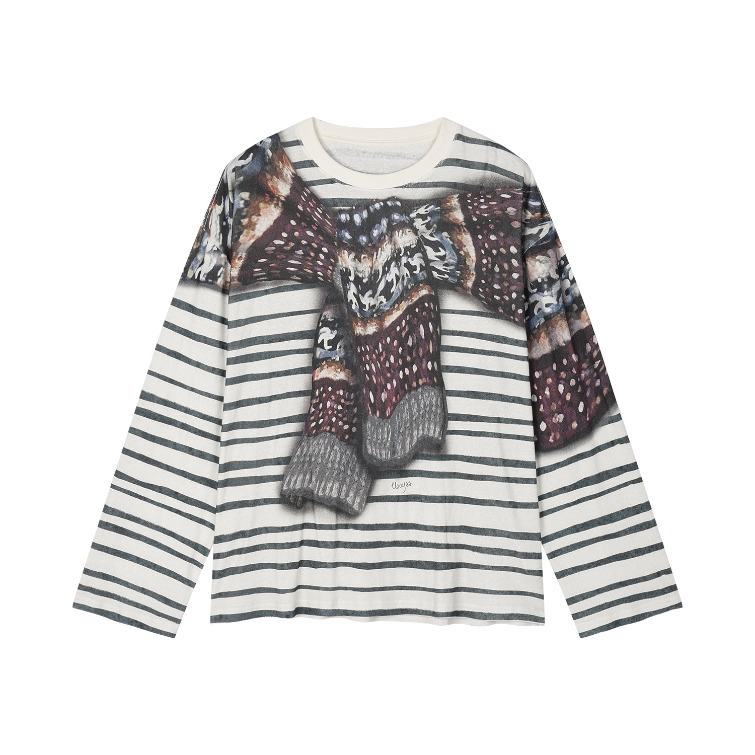 Knit shawl print long sleeve t-shirt