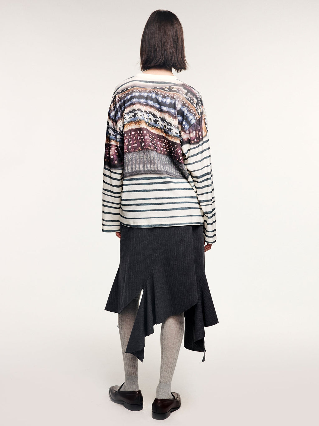 Knit shawl print long sleeve t-shirt