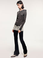 Lace panel sporty long sleeve t-shirt