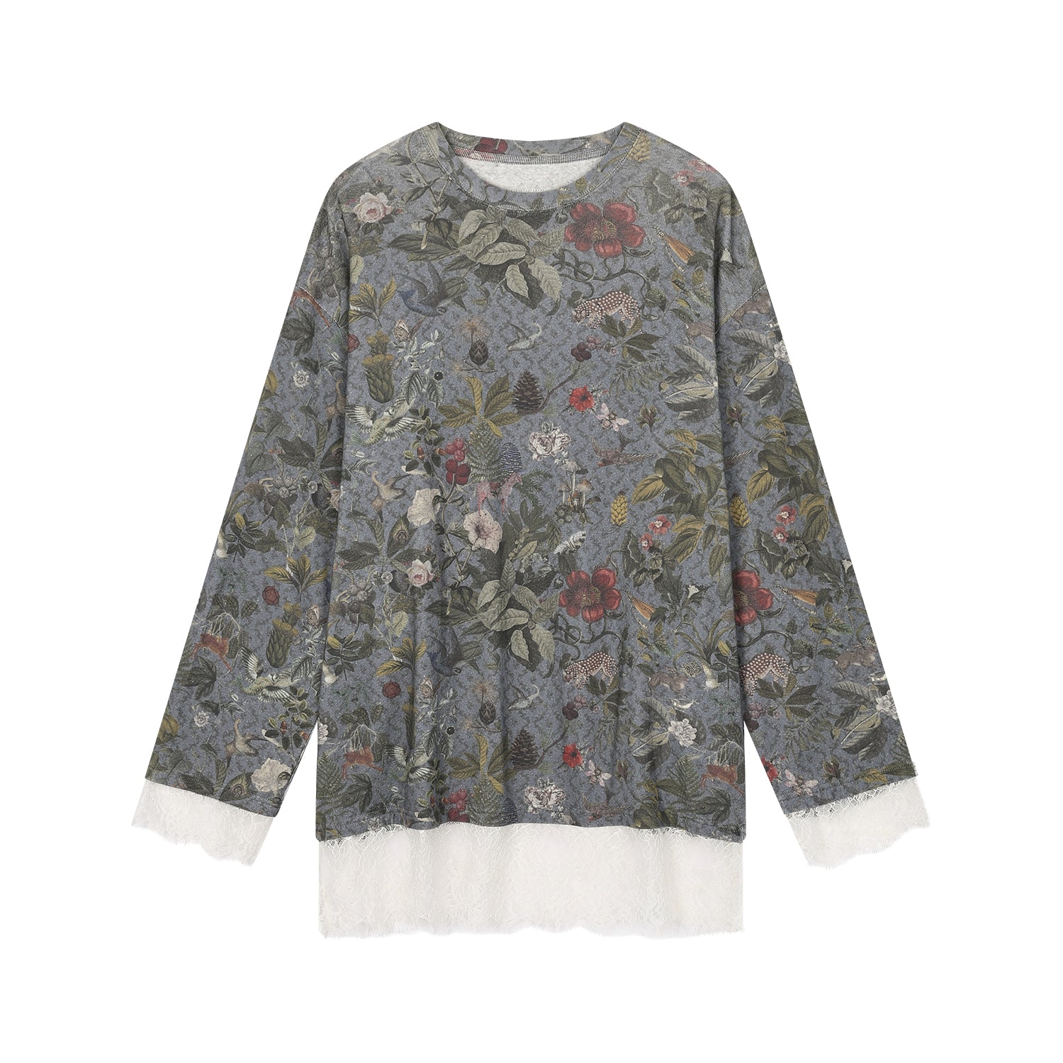 Magical garden lace-panel long-sleeve t-shirt