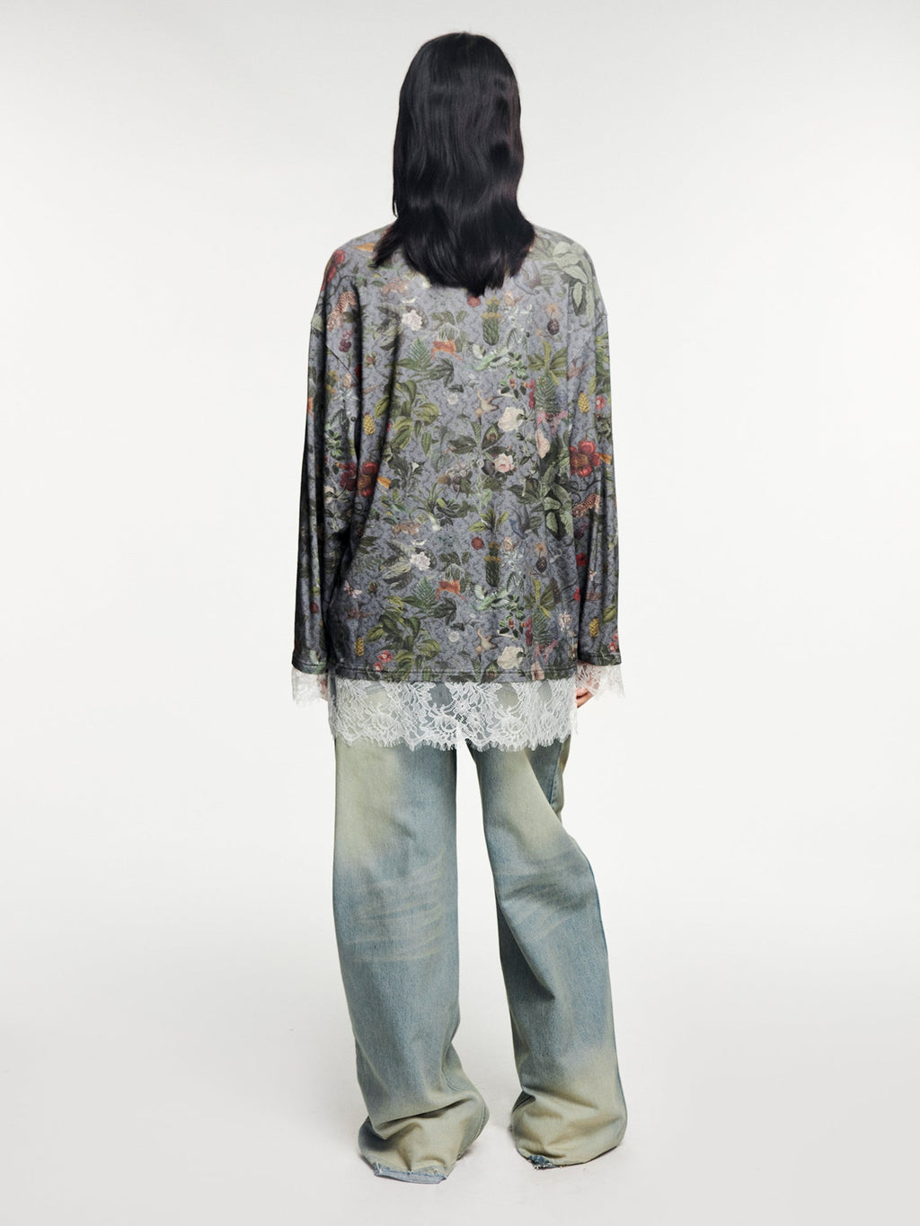 Magical garden lace-panel long-sleeve t-shirt