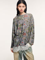 Magical garden lace-panel long-sleeve t-shirt