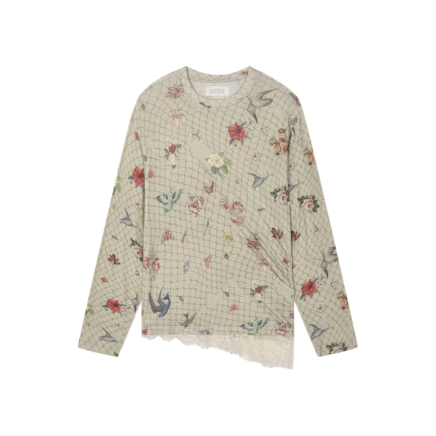 Magical garden floral lace panel long sleeve t-shirt