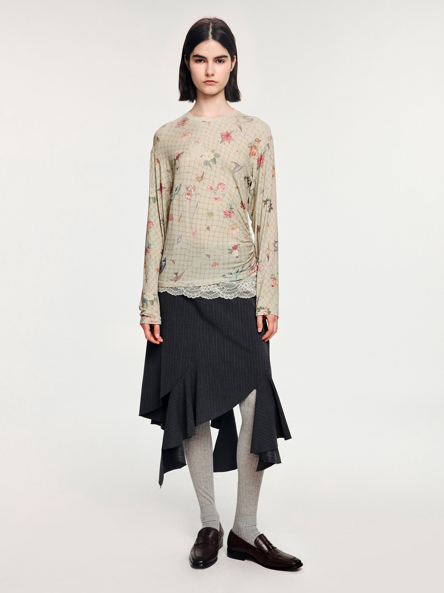 Magical garden floral lace panel long sleeve t-shirt