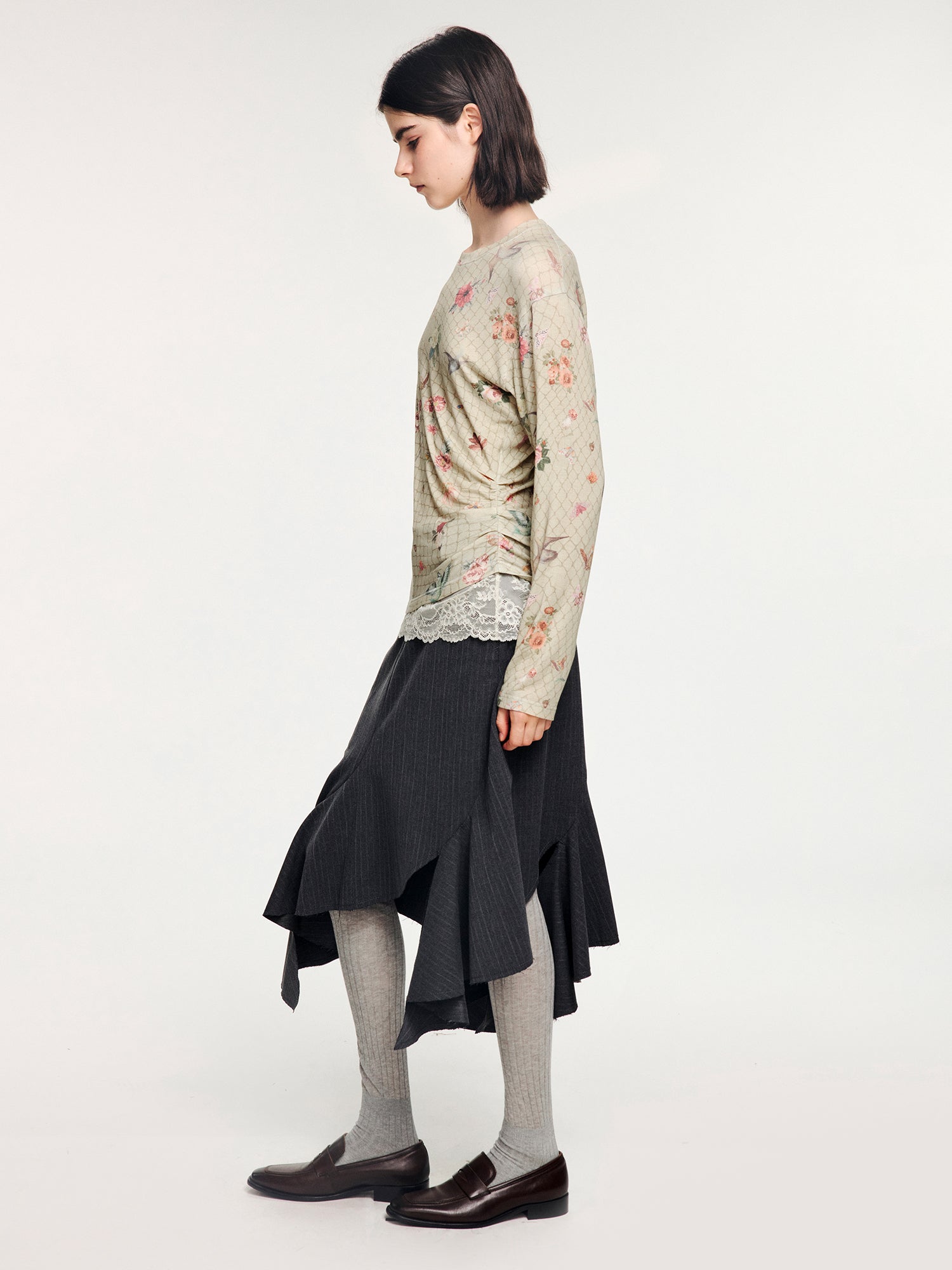 Magical garden floral lace panel long sleeve t-shirt