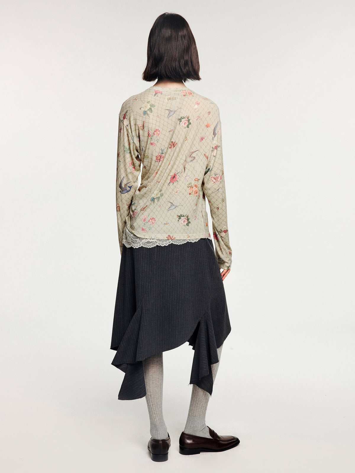 Magical garden floral lace panel long sleeve t-shirt