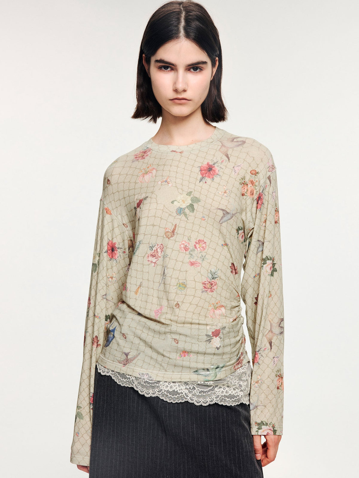 Magical garden floral lace panel long sleeve t-shirt