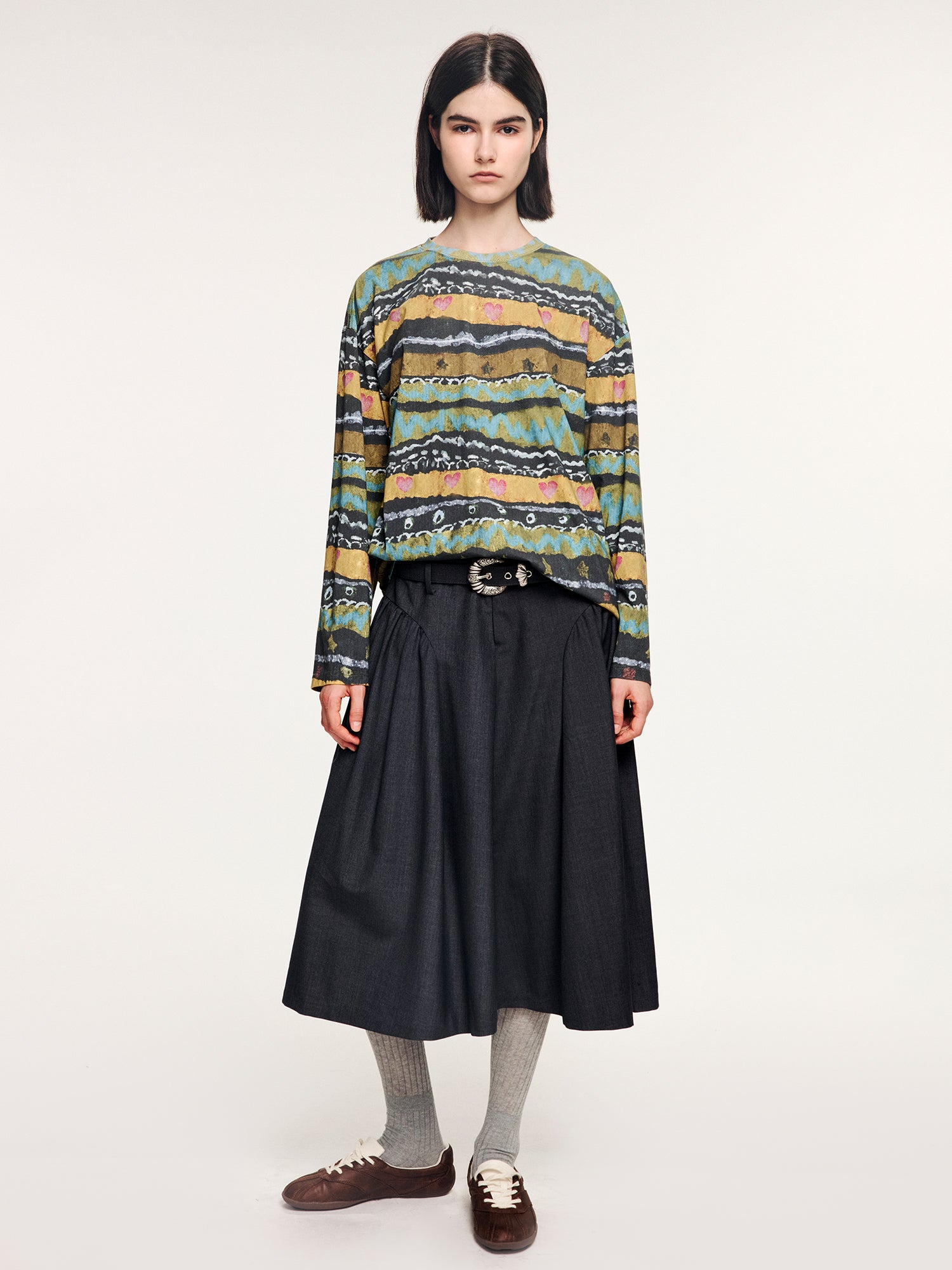 Hand-drawn fair isle print long sleeve t-shirt