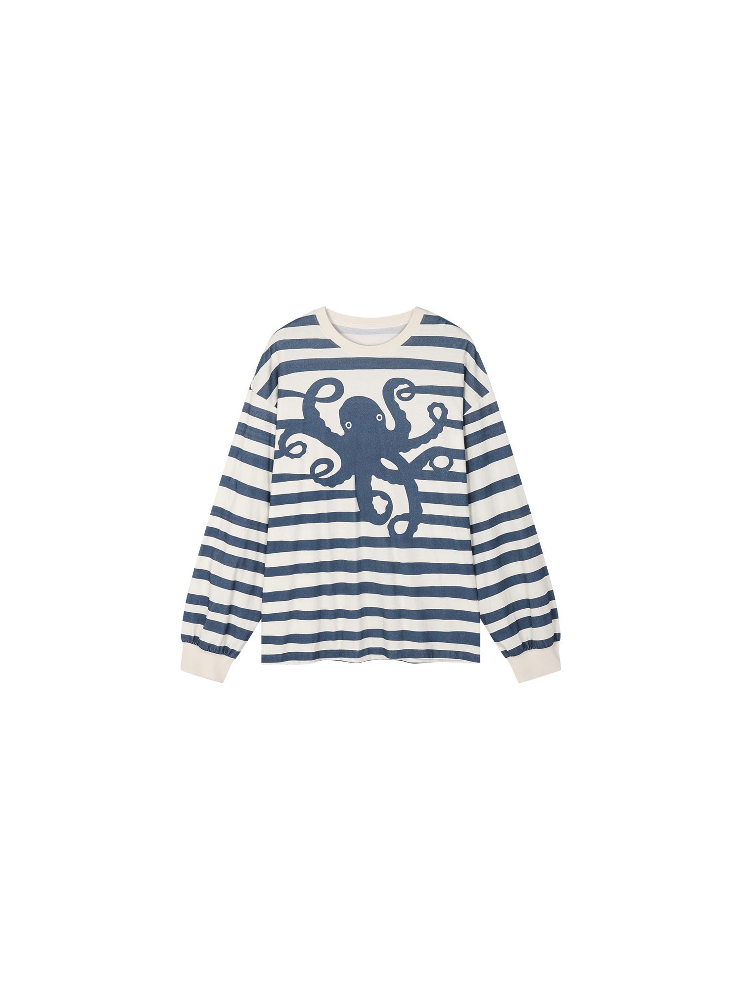 Striped long sleeve t-shirt with undersea octopus