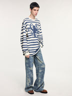 Striped long sleeve t-shirt with undersea octopus