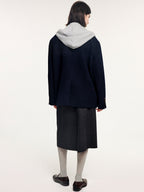 Hoodie-layered look wool blazer