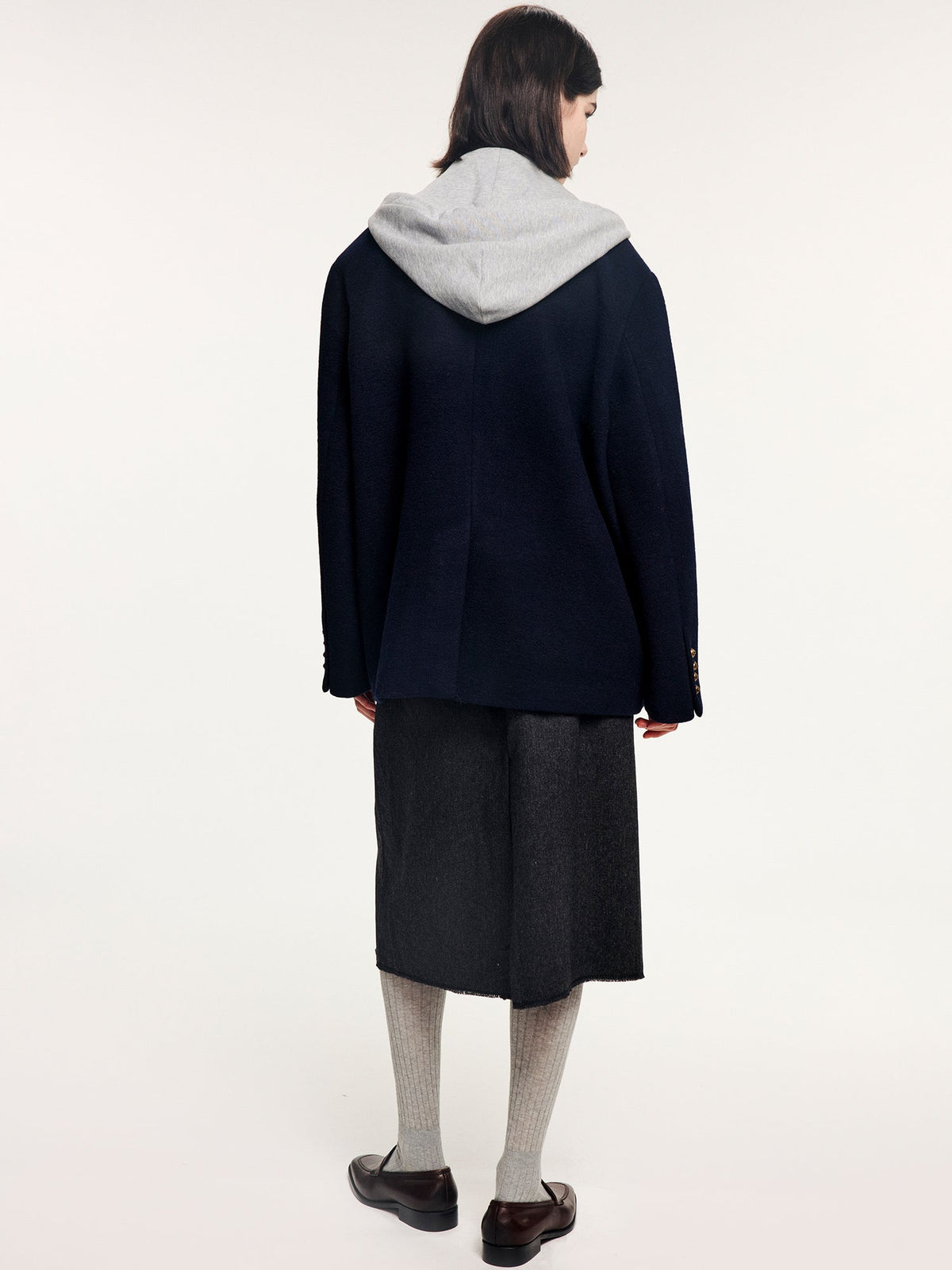Hoodie-layered look wool blazer