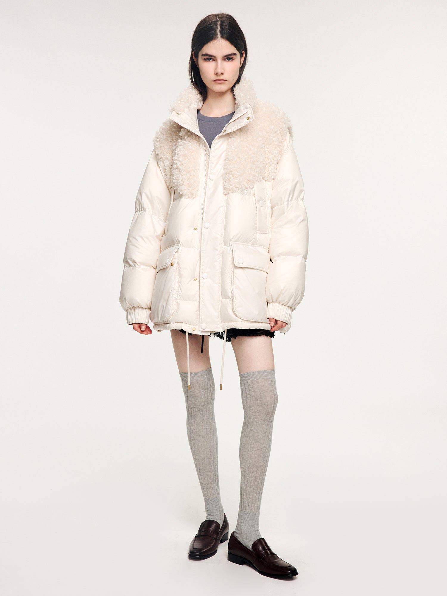 Fleece panel down jacket