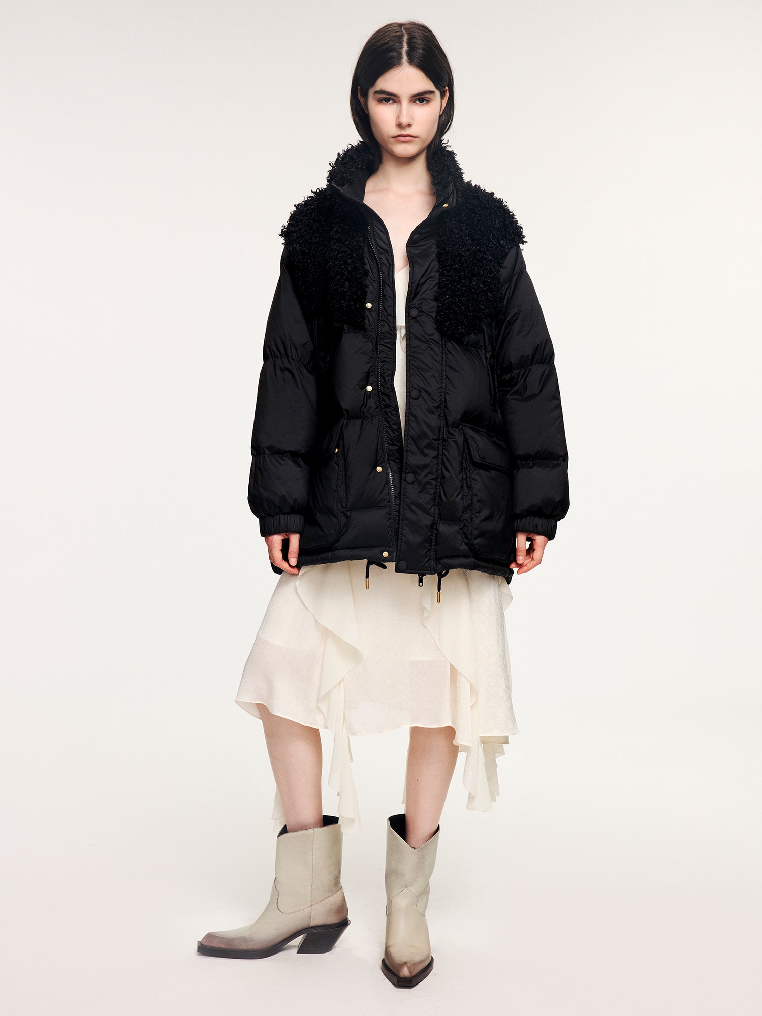 Fleece panel down jacket