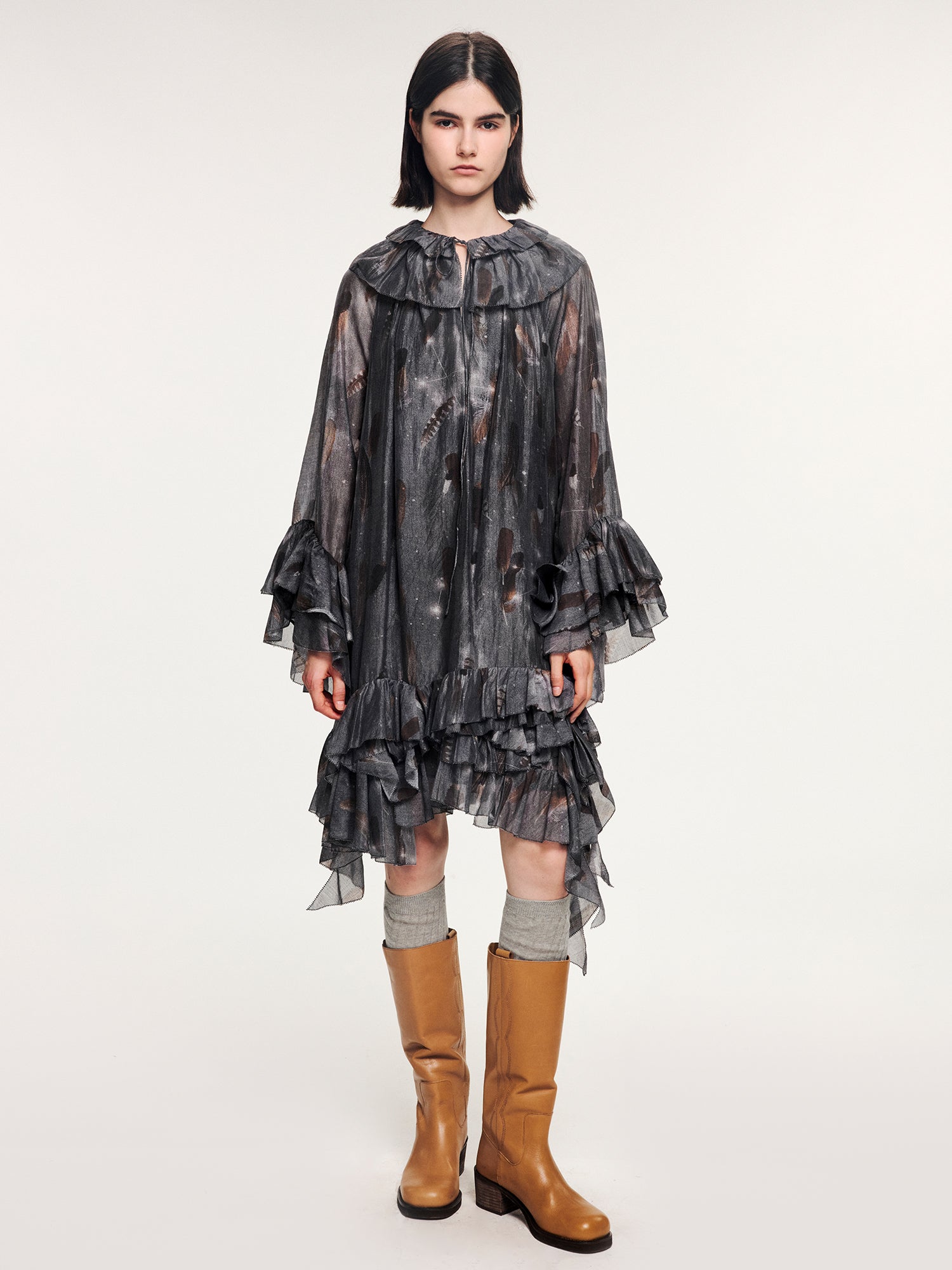 Feather ruffled dress