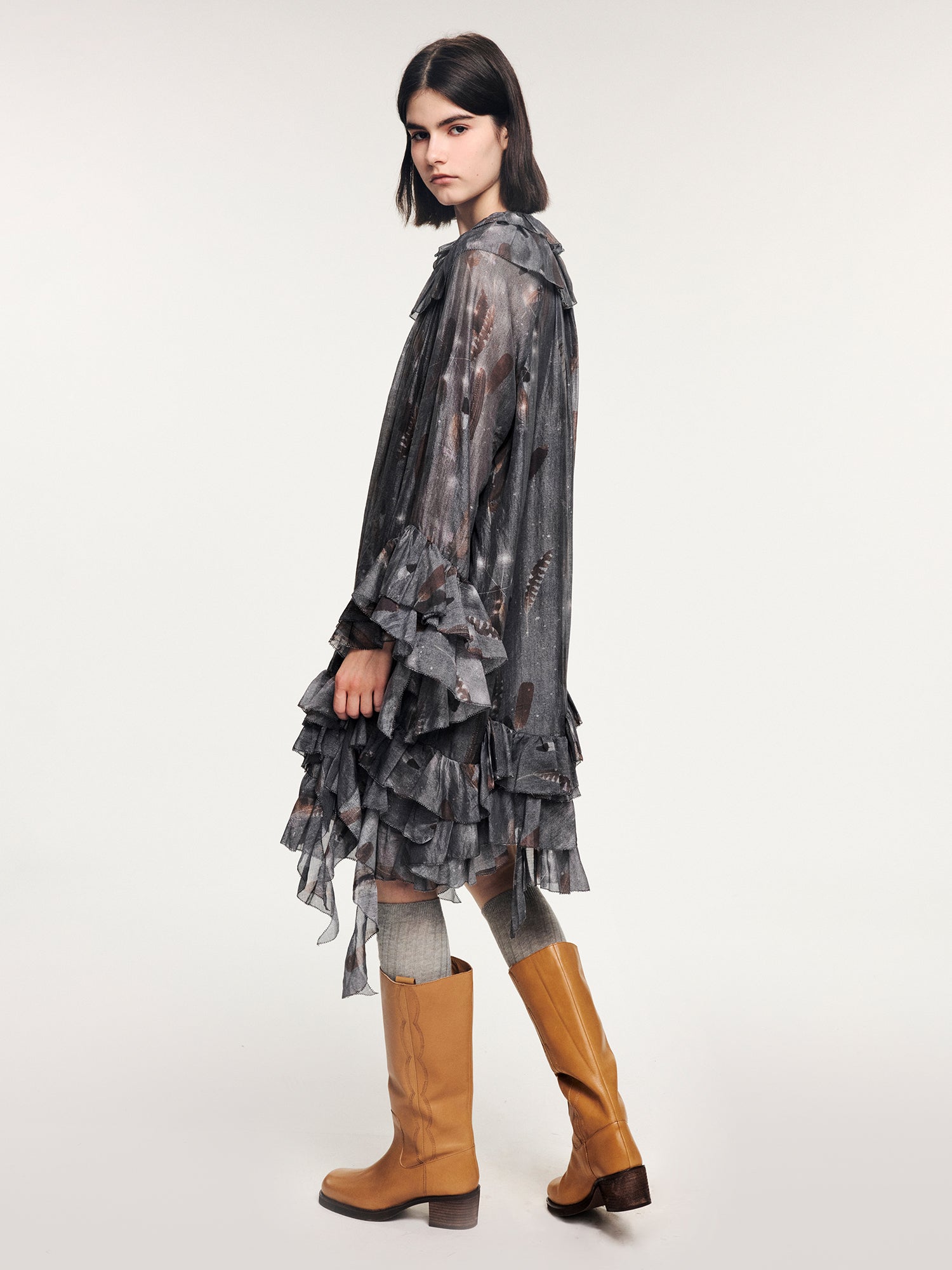 Feather ruffled dress