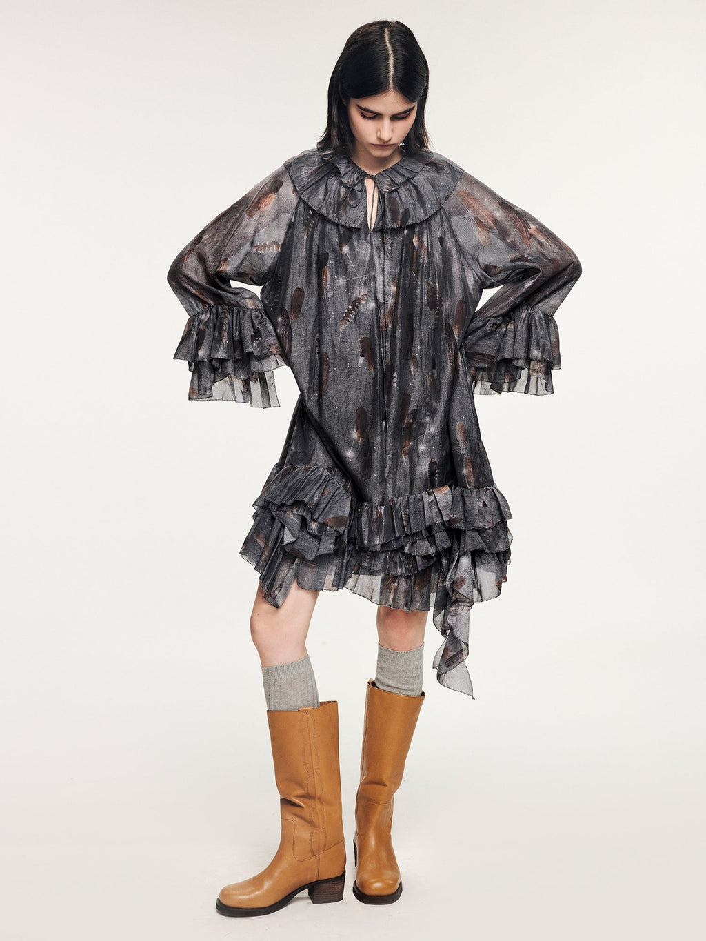 Feather ruffled dress