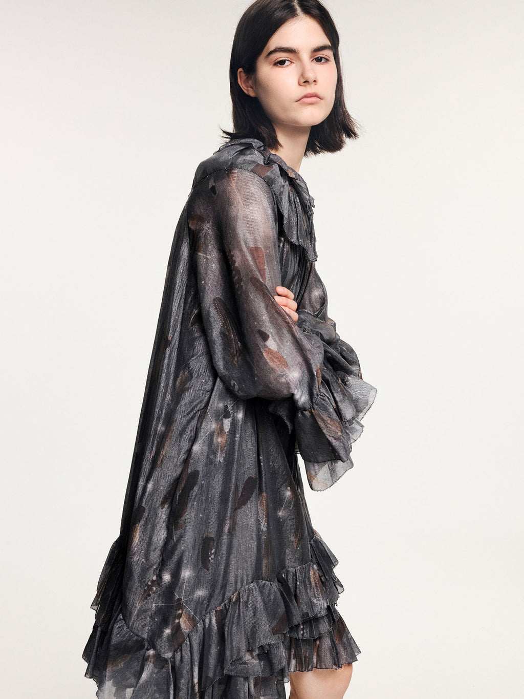 Feather ruffled dress