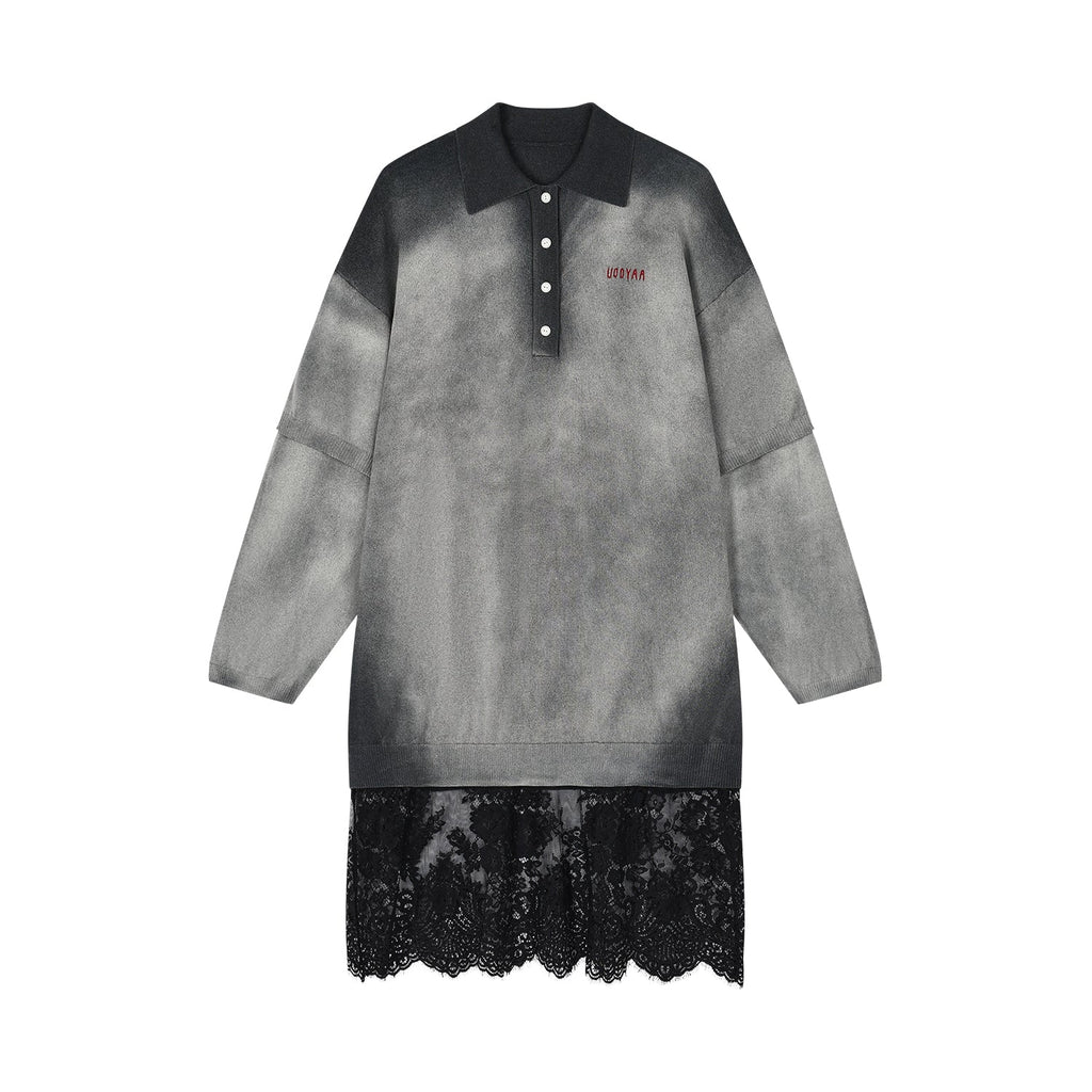 Washed knit-layered look dress