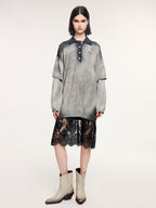 Washed knit-layered look dress