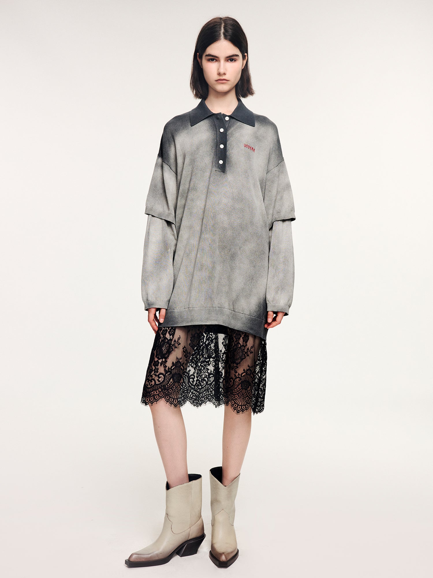 Washed knit-layered look dress