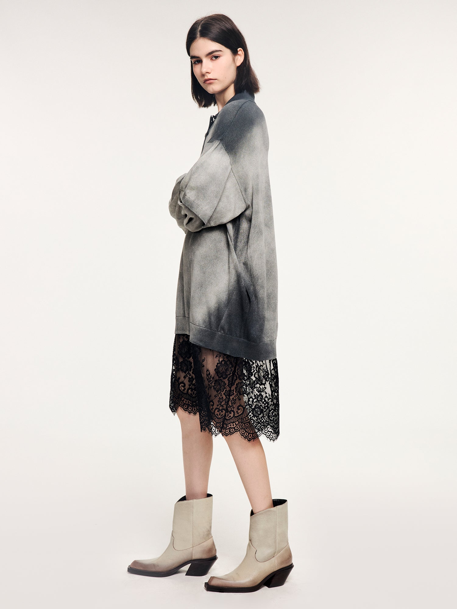 Washed knit-layered look dress