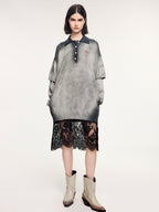 Washed knit-layered look dress