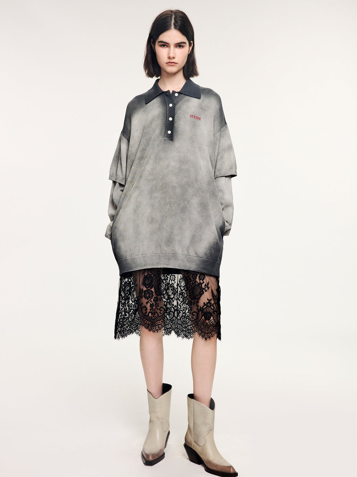 Washed knit-layered look dress