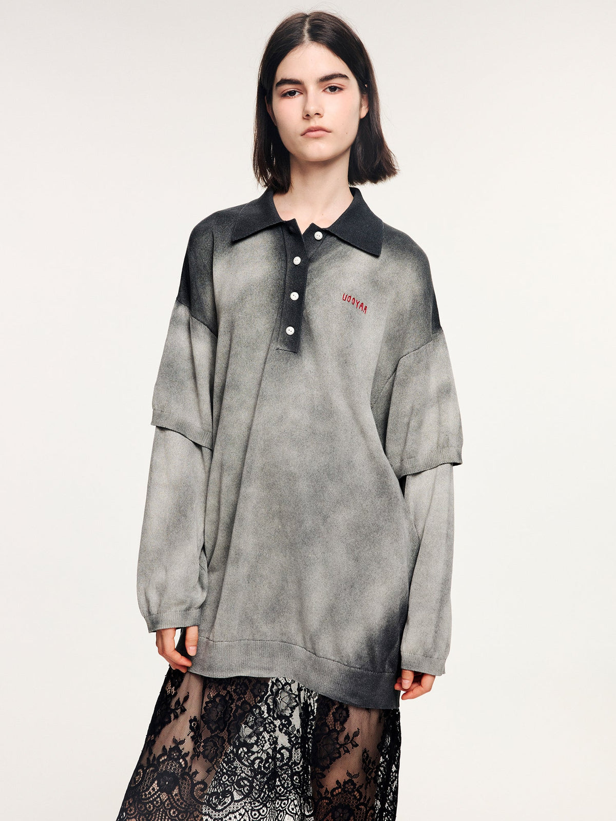 Washed knit-layered look dress