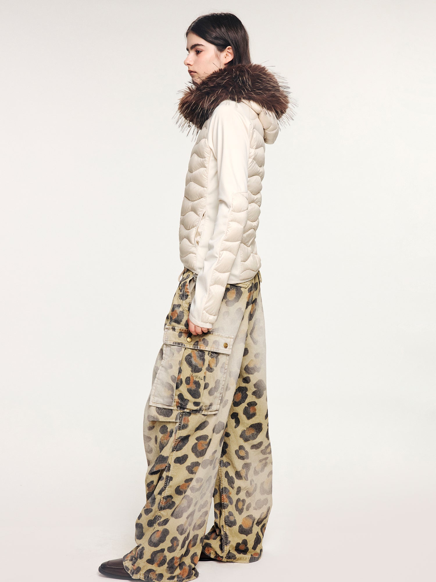 Leopard corduroy paratrooper pants