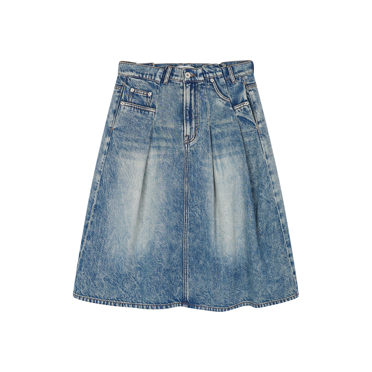 Irregular pleated denim skirt