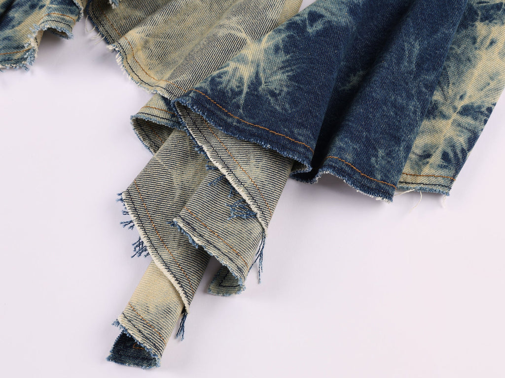 Tie-dye ruffle denim skirt
