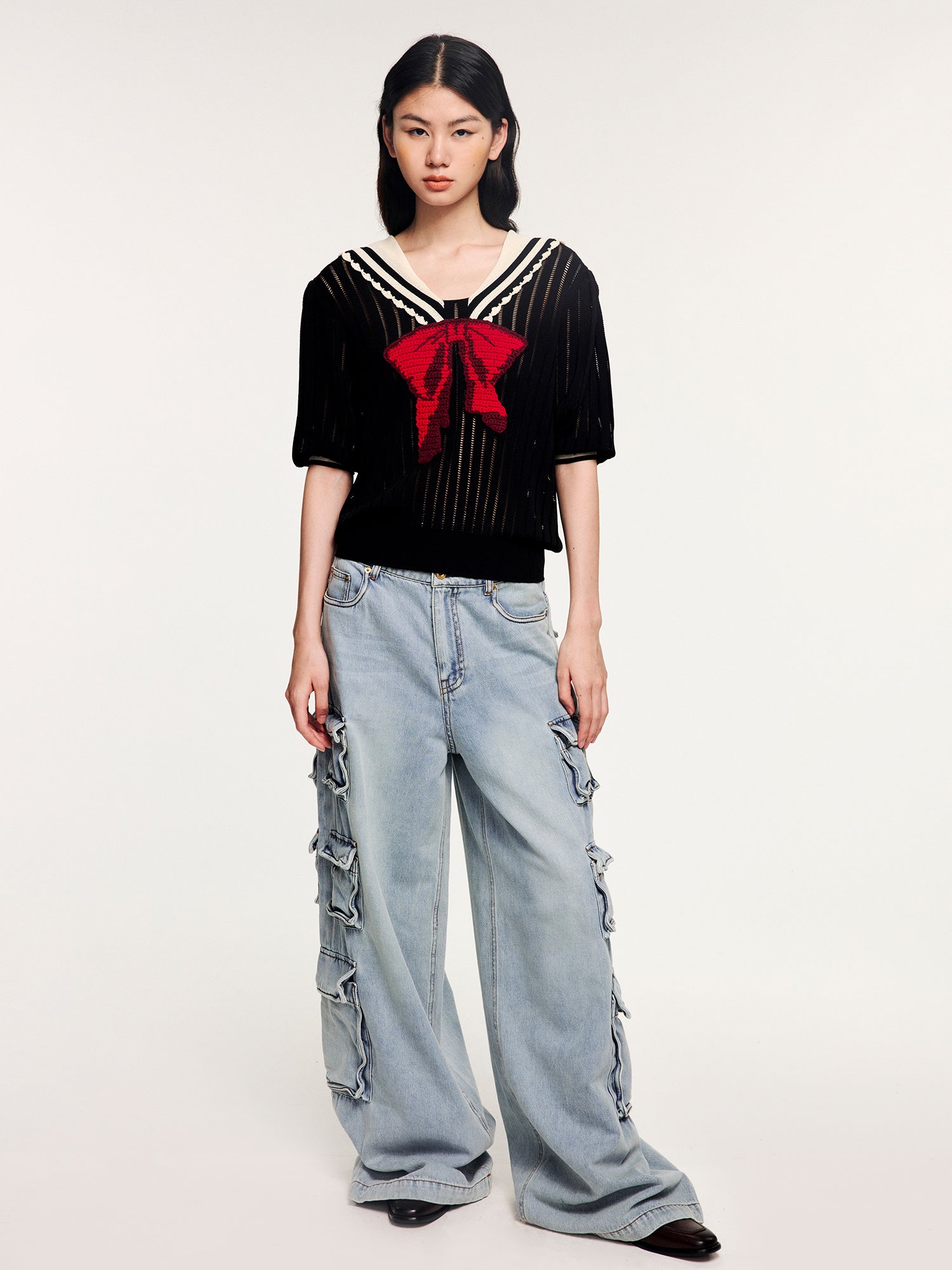 Multi-pocket aluminum wire jeans