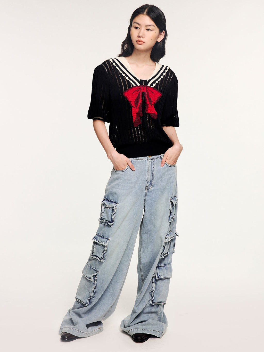 Multi-pocket aluminum wire jeans