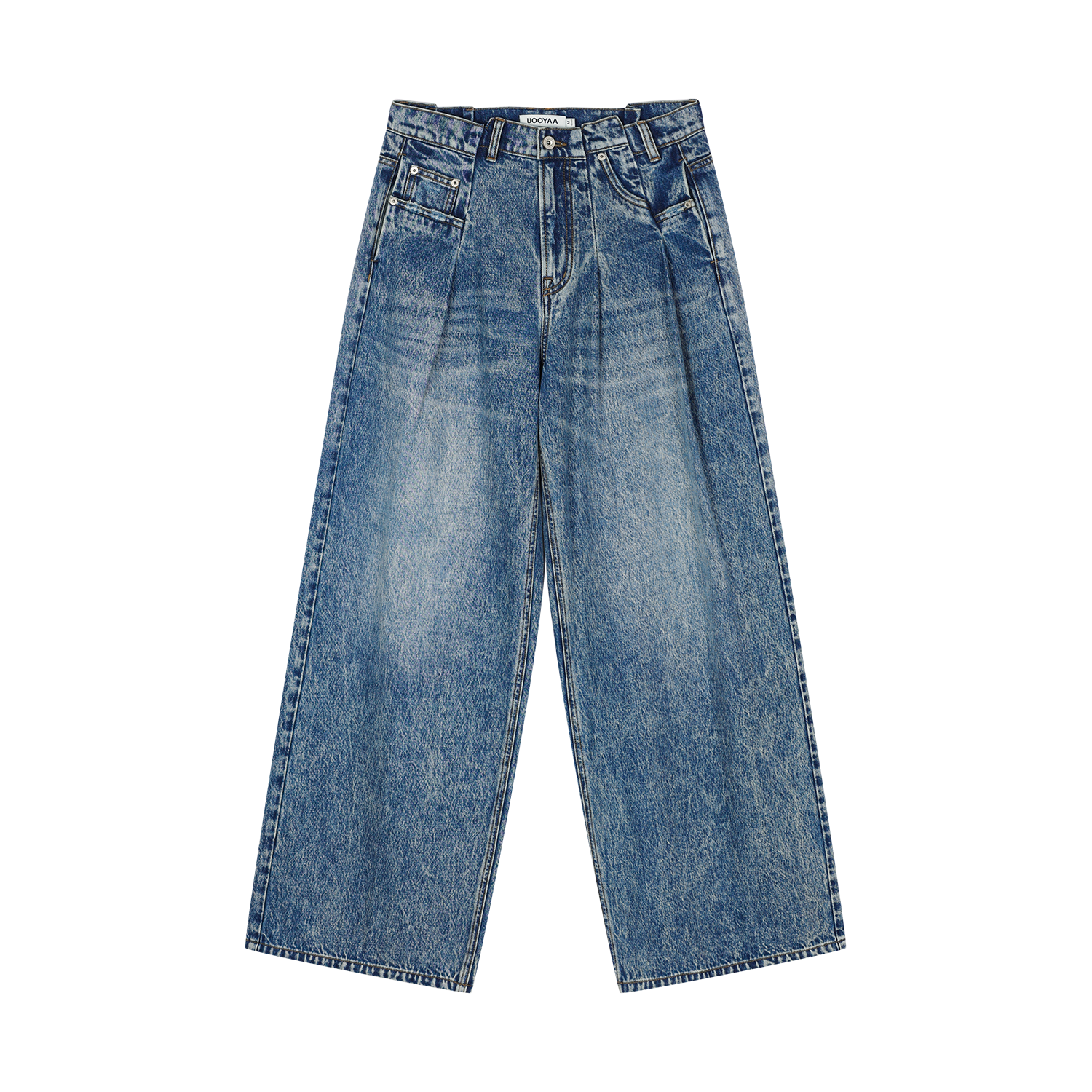 Irregular pleated denim pants