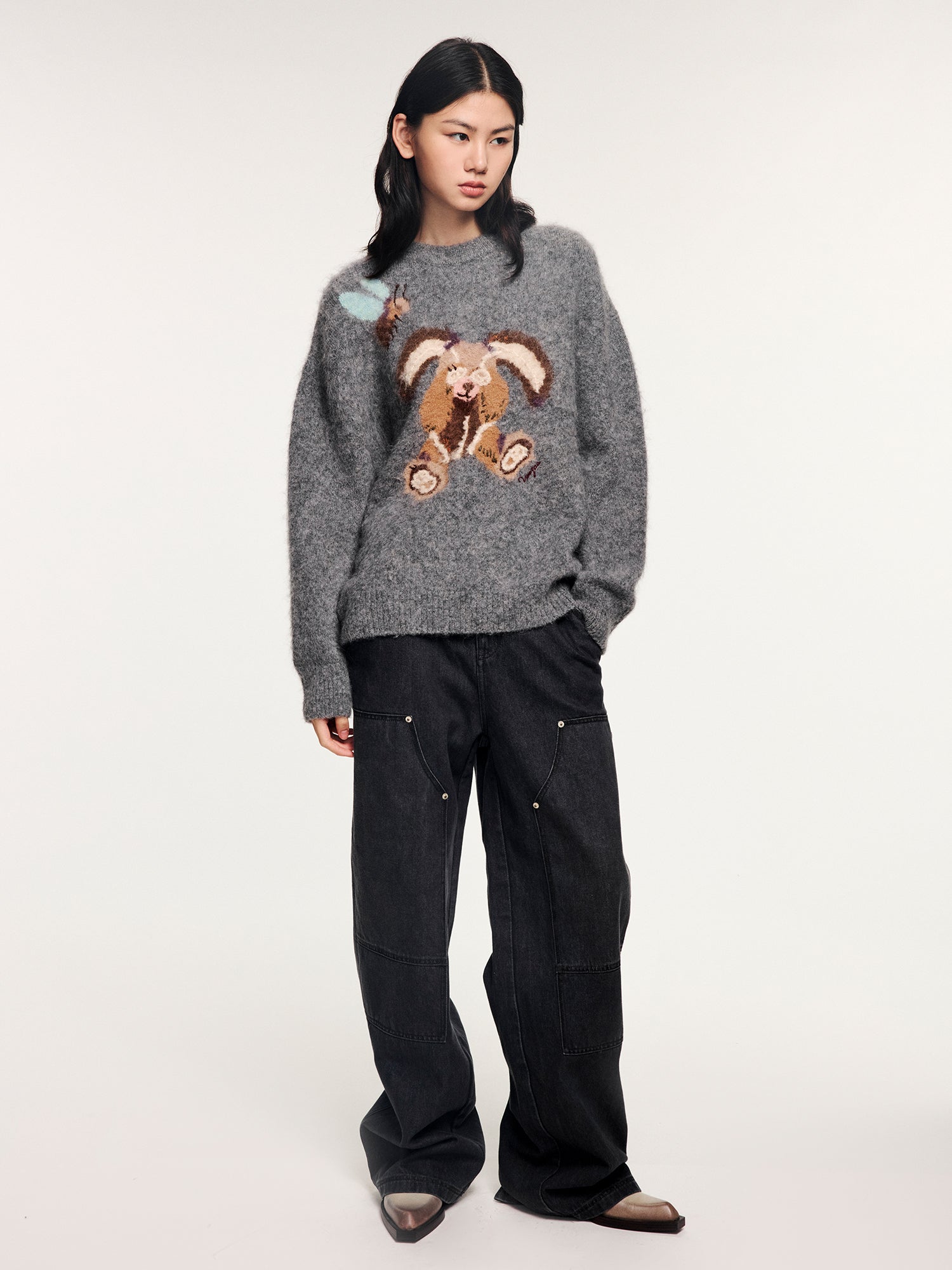 Washed denim utility pants