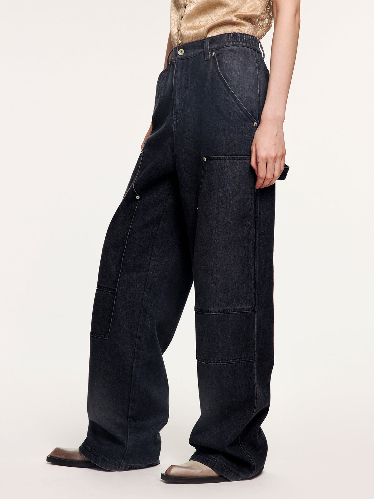 Washed denim utility pants