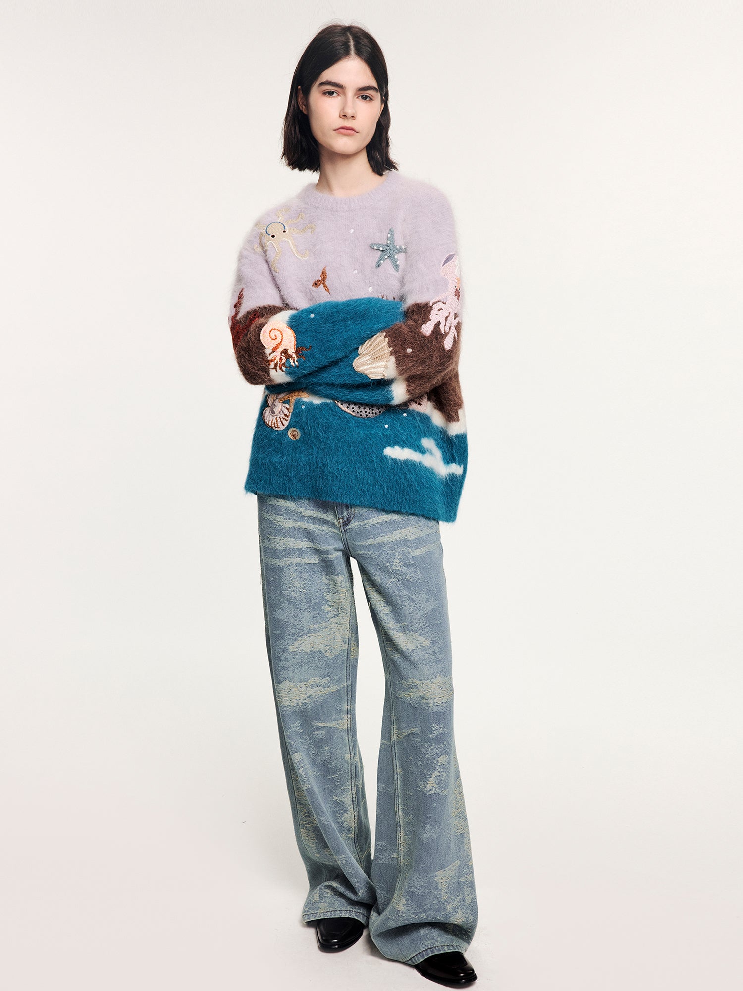 Jacquard denim jeans