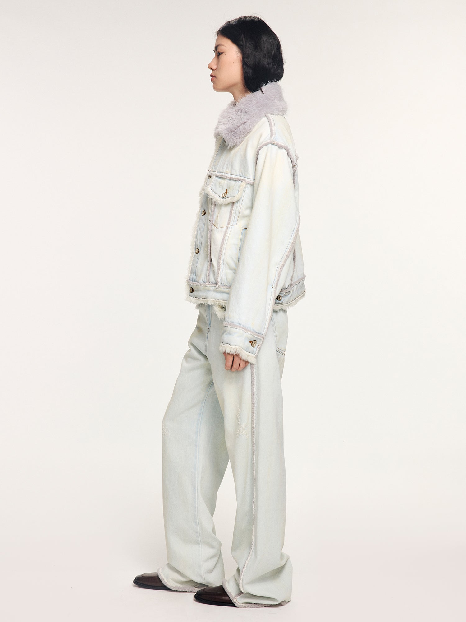 Faux fur panelled denim jacket