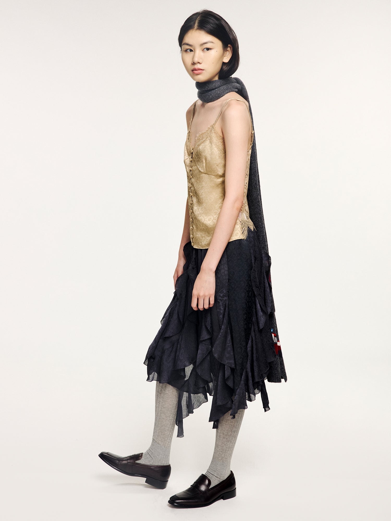 Ruffle jacquard skirt