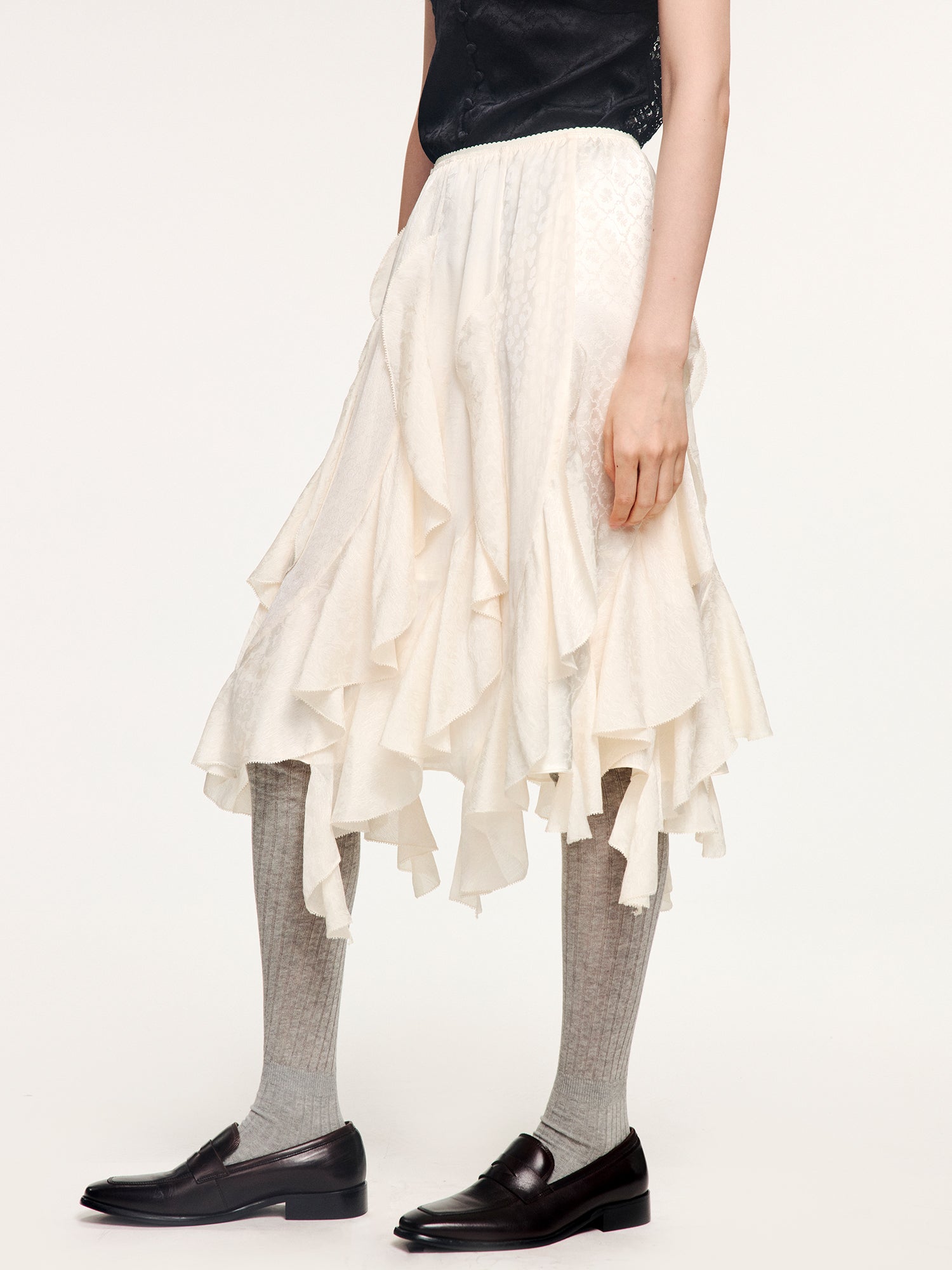 Ruffle jacquard skirt