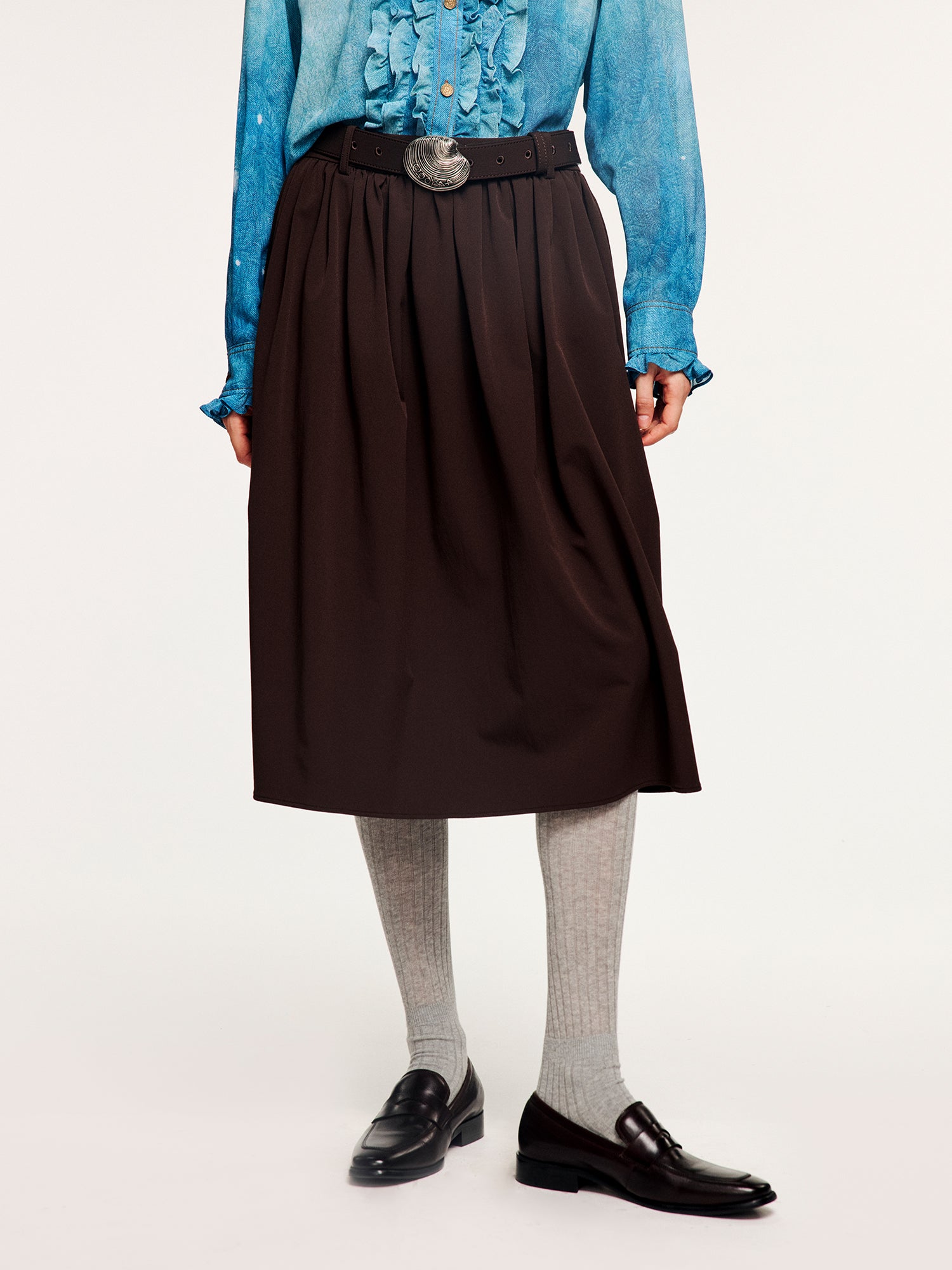 Antique silver shell button full skirt