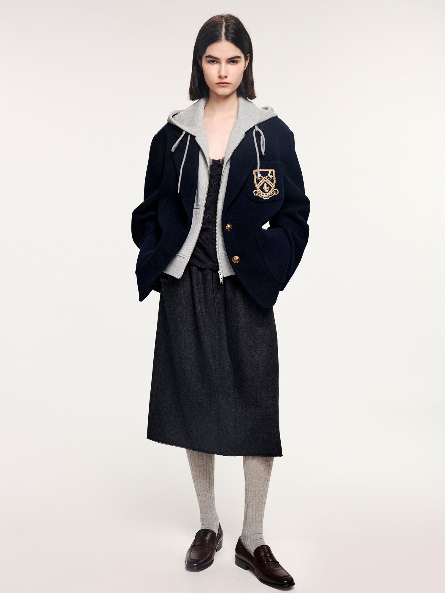 Fine wool ruched skirt