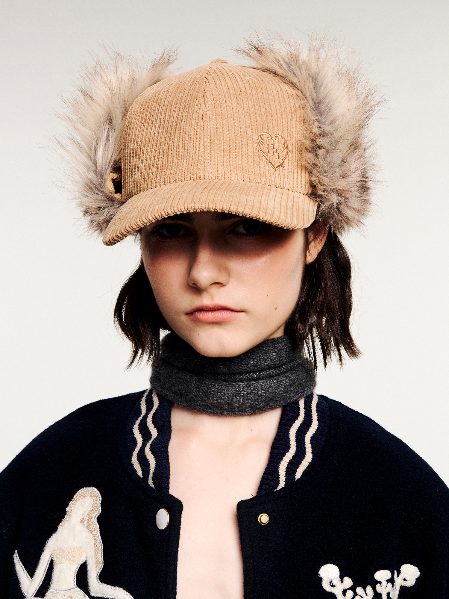 Faux fur panelled Lei Feng-style cap