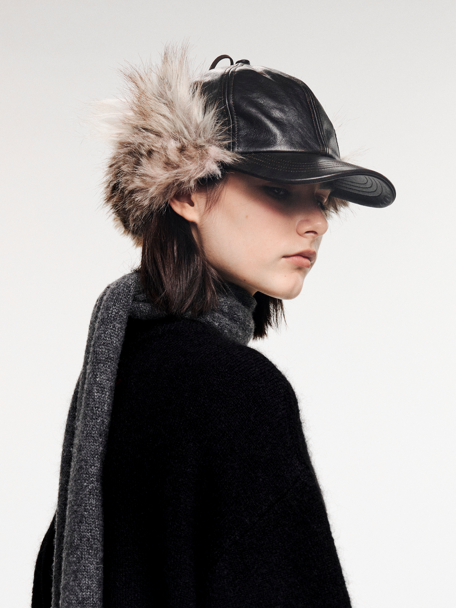 Faux fur panelled Lei Feng-style cap